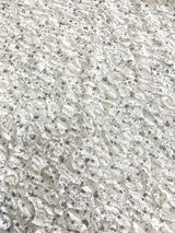Ivory Double Knit Swirl Pattern Polyester Spandex Fabric - Shiny Silver Foil, Ivory, 56" Width