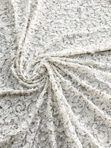 Ivory Double Knit Swirl Pattern Polyester Spandex Fabric - Shiny Silver Foil, Ivory, 56" Width