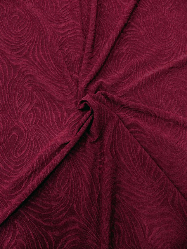 Polyester Acetate Fukuro Jacquard Fabric - Textured Swirl Design, Wine, Blush, Royal, 58/60" Width