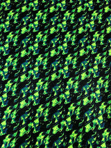 Nylon Spandex Fabric - Silver Glitters Fluorescent Flames Design, Green, Red, 58/60" Width