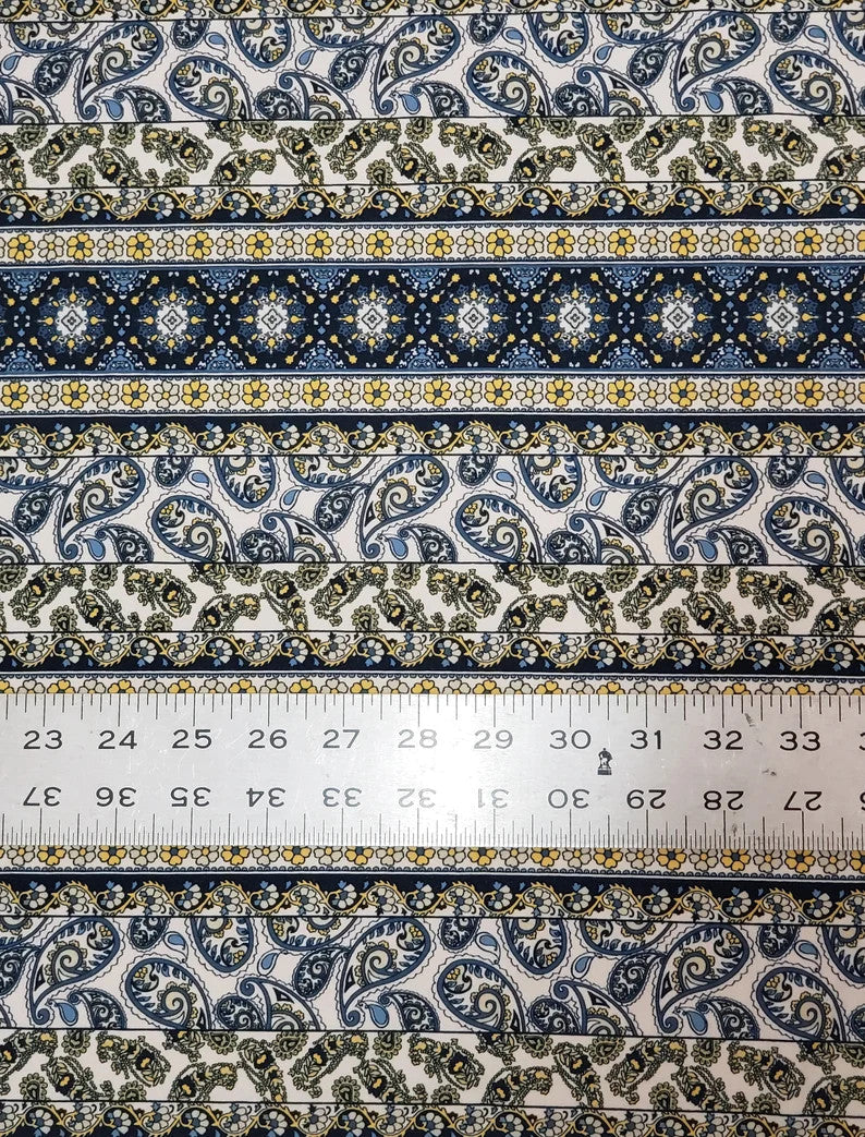 Polyester Cotton Spandex Fabric - Paisley Geometric Print, 58"-60" Width