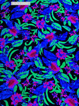Nylon Spandex Fabric - Medium Weight, 4-Way Stretch, Big Neon Tropical Flowers Design, 58" To 60" Width