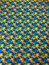 Neon Abstract Nylon Spandex Fabric - Neon Orange/Pink, Neon Orange/Blue, Abstract Print, 58" To 60" Width