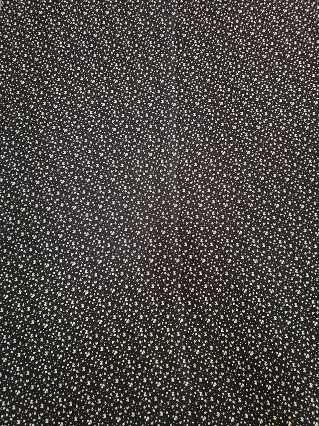 Tiny White Flowers On Black Cotton Spandex Fabric - Black With Tiny White Flowers, 58"-60" Width