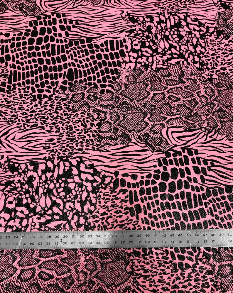 Mixed Animal Print Clear Snake Skin Foil Polyester Spandex Fabric - Shiny Clear Animal Print, 58" Width