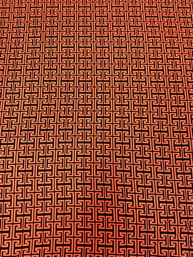 Neon Trendy Colors Polyester Spandex Fabric - Greek Key Print, Neon Orange, Neon Lime, 58"-60" Width