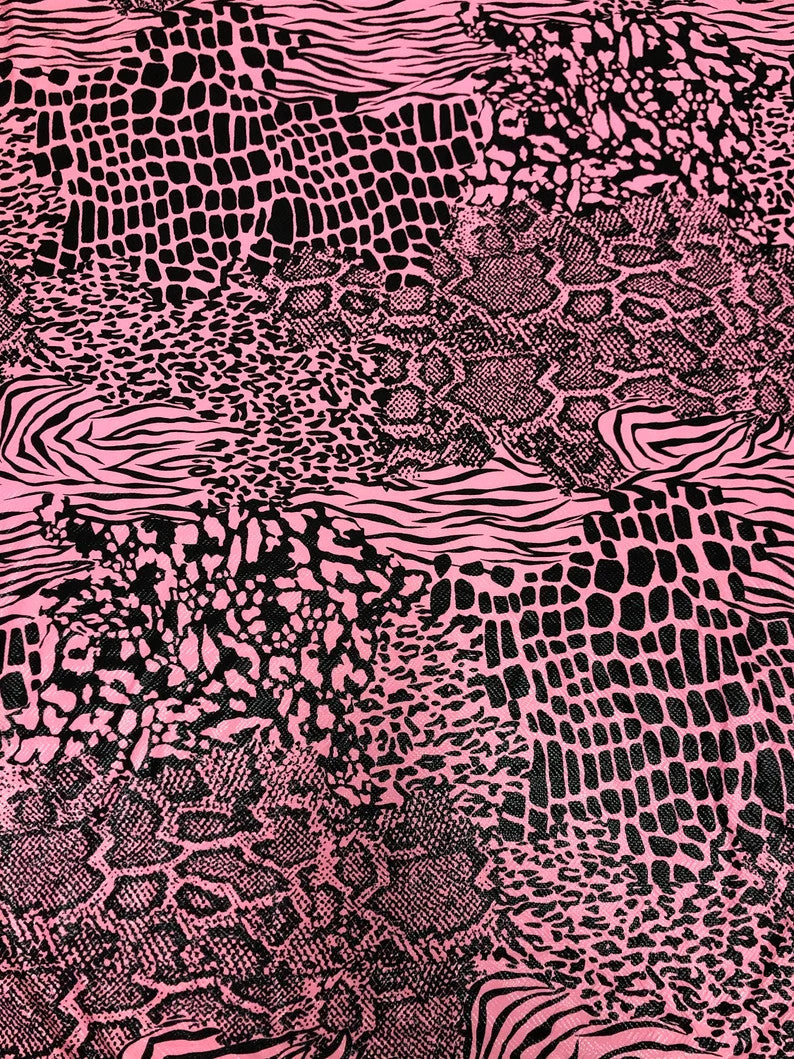 Mixed Animal Print Clear Snake Skin Foil Polyester Spandex Fabric - Shiny Clear Animal Print, 58" Width