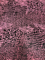 Mixed Animal Print Clear Snake Skin Foil Polyester Spandex Fabric - Shiny Clear Animal Print, 58" Width