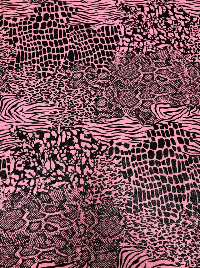 Mixed Animal Print Clear Snake Skin Foil Polyester Spandex Fabric - Shiny Clear Animal Print, 58" Width