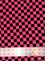Bright Neon Checker Squares Pattern Polyester Spandex Fabric - Neon Fuchsia, Neon Green, Checker Squares, 58"- 60" Width