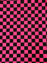 Bright Neon Checker Squares Pattern Polyester Spandex Fabric - Neon Fuchsia, Neon Green, Checker Squares, 58"- 60" Width