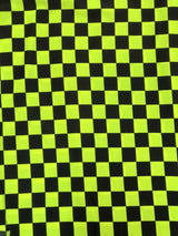 Bright Neon Checker Squares Pattern Polyester Spandex Fabric - Neon Fuchsia, Neon Green, Checker Squares, 58"- 60" Width