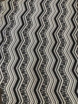 Black And White Zig Zag Tribal Print Polyester Spandex Fabric - Black And White Zig Zag Tribal Print, 58" Width