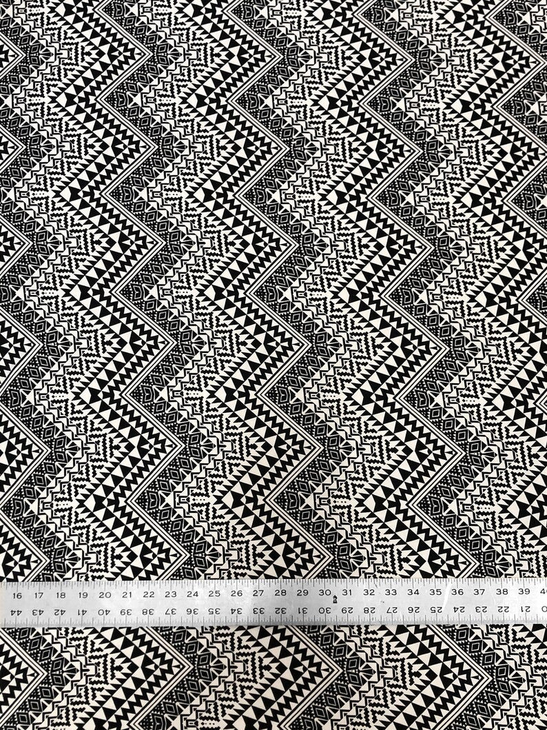 Black And White Tribal Print Polyester Spandex Fabric - Black And White Tribal Print, 58" Width