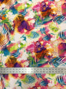 Bright Leaves & Leopard Print Polyester Spandex Fabric - Pink, Green, Leopard Print, 58" To 60" Width