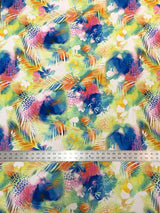 Bright Leaves & Leopard Print Polyester Spandex Fabric - Pink, Green, Leopard Print, 58" To 60" Width