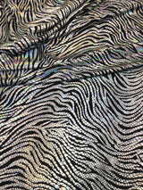 Animal Print Iridescent Shiny Foil On Black Stretch Lightweight Polyester Spandex Fabric - Black/Silver, Black/Copper, 58"-60" Width