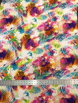 Bright Leaves & Leopard Print Polyester Spandex Fabric - Pink, Green, Leopard Print, 58" To 60" Width