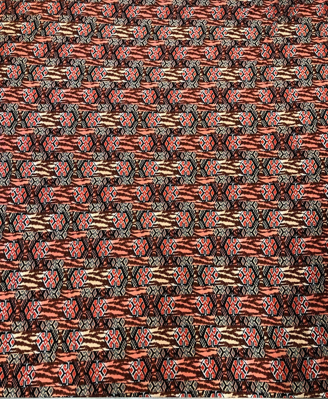 Checked With Gold Coins Print Polyester Spandex Fabric - Checked Gold Coins Print, 58"-60" Width