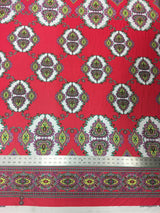 Big Double Border Geometric Pattern Polyester Spandex Fabric - Stretch Lightweight Knit Jersey, 58 To 60 Inches Wide