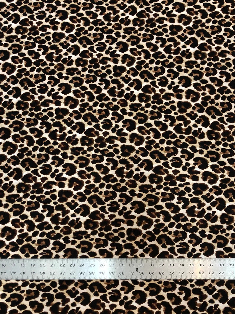 Leopard Print Brushed Single Spun Polyester Spandex Fabric - Leopard Print, 58"-60" Width