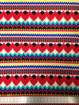 Polyester Spandex Fabric - Colorful Chevron Design, Red/Royal, Orange/Royal, 58" To 60" Width