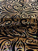 Swirl Hologram Snake Design Foil Polyester Spandex Velvet Fabric - Holo Black, Snake Scale Holographic Design, 58"-60" Width