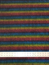 Rainbow Striped Lurex On Black Velvet Polyester Spandex Fabric - Rainbow Stripes, Black, 58" Width