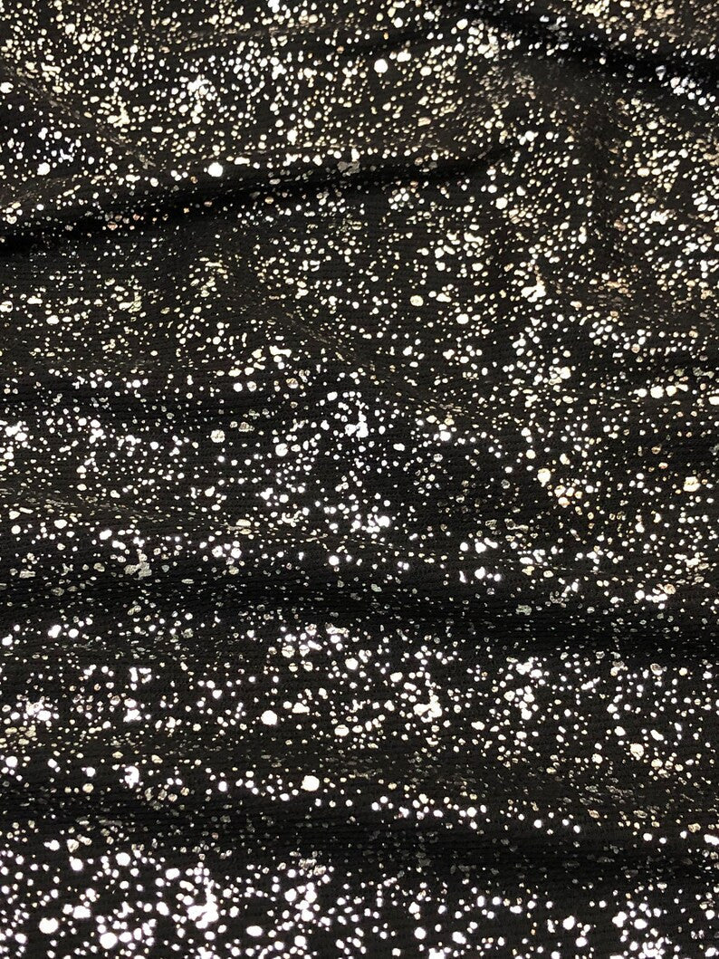 Small Rib Textured Fukuro Polyester Spandex Fabric - Small Dots Shiny Foil, Copper, Silver, 58" Width