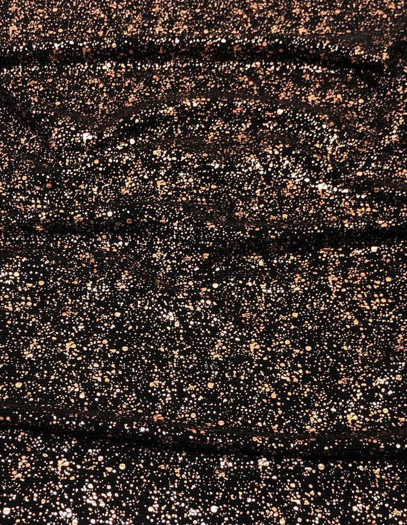 Small Rib Textured Fukuro Polyester Spandex Fabric - Small Dots Shiny Foil, Copper, Silver, 58" Width