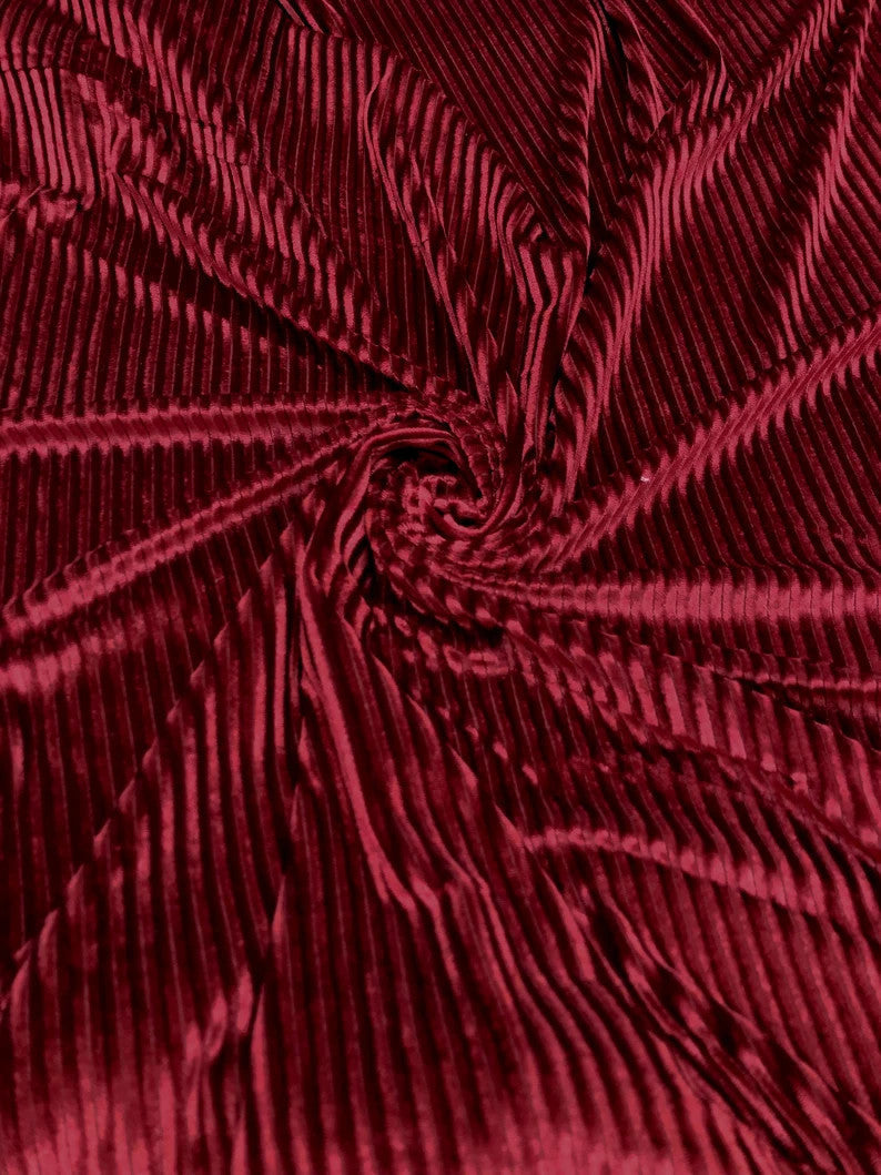 Velvet Textured Stripes Polyester Spandex Fabric - Hunter Green, Mustard, Wine, Black, 58-60" Width