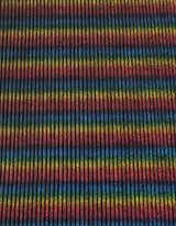 Rainbow Striped Lurex On Black Velvet Polyester Spandex Fabric - Rainbow Stripes, Black, 58" Width