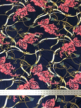 Gold Chain Belt Abstract Design Polyester Spandex Fabric - Royal/Gold, Dark Navy/Pink, 58" Width