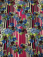 Floral And Striped Print Polyester Spandex Fabric - Floral And Striped Print, 58"-60" Width