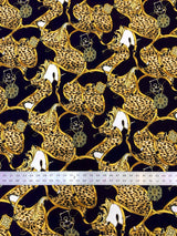 Big Animal Gold Belt Print Polyester Single Spun Fabric - Navy Background, Animal Print, 58"-60" Width (1 Yard)