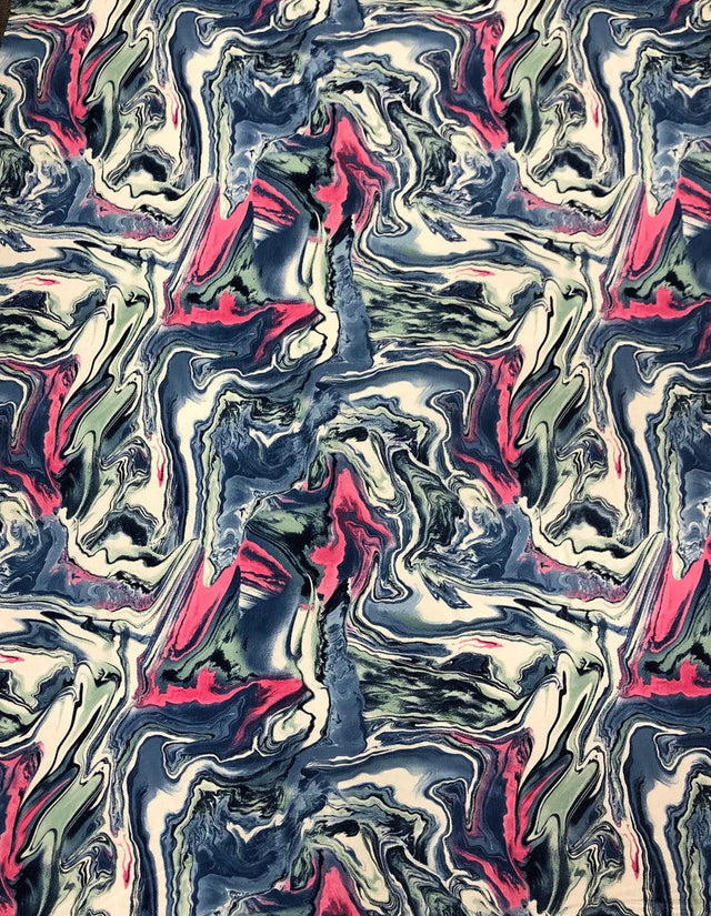 Colorful Abstract Marble Print Bulgari Polyester Spandex Fabric - Multicolor Abstract Marble, 58"-60" Width