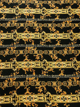 Gold Abstract Chains On Black Polyester Spandex Fabric - Black, Gold Abstract Chains, 58" To 60" Width