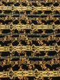 Gold Abstract Chains On Black Polyester Spandex Fabric - Black, Gold Abstract Chains, 58" To 60" Width