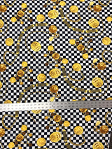 Checked W/ Gold Coins Print Polyester Spandex Fabric - Checked Gold Coins Print, 58"-60" Width