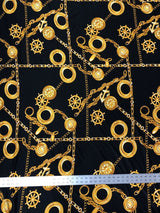 Sea Anchor Design Polyester Spandex Fabric - Black, White, Navy Anchor Print, 58" Width