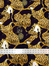 Big Animal Gold Belt Print Polyester Single Spun Fabric - Navy Background, Animal Print, 58"-60" Width (1 Yard)