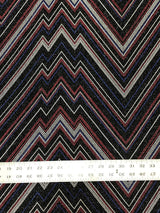 Zig Zag Print On Textured Jacquard Nylon Metallic Spandex Fabric - Black, Red, White, Blue, Zig Zag Print, 58"-60" Width