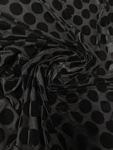 1.5 Inch Circles On Burnout Velvet Polyester Spandex Fabric - Black, Dark Camel, Wine, 58"-60" Width
