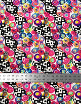 Retro Multi Color Circle Abstract Design Nylon Spandex Fabric - Multi Color Abstract Circle Print, 58-60" Width