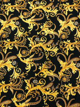 Gold Abstract Design Polyester Spandex Fabric - Gold Abstract Pattern, 58" Width