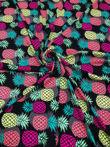 Nylon Spandex Fabric - Medium Weight Neon Pineapples Design, 57-58" Width