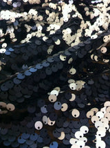 6Mm Matte Black Ivory Reversible Sequins Polyester Mesh Fabric - Sheer Black, 6Mm Sequins, 48" Width