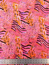 Mixed Animal Print Polyester Spandex Fabric - Holographic Faux Sequins, Neon Lime, Neon Orange, Neon Fuchsia