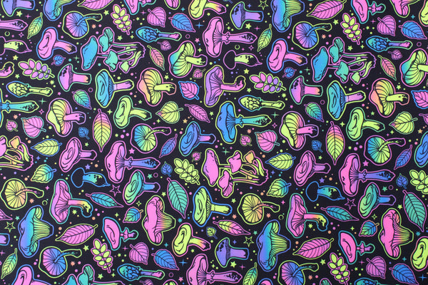 1 Yard Psychedelic Mushroom Blacklight Reactive Four Way Stretch Spandex Fabric for Swimwear 58"/60" Width
