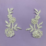 1 Yard Beaded & Corded Floral Lace Applique on Polyester Organza for Bridal & Dance Costumes 4" X 2"